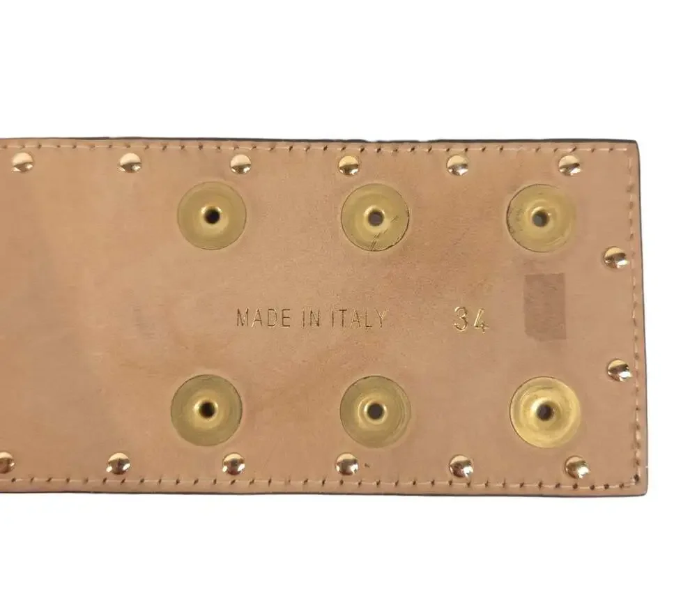 Balmain Statement Logo Lion Head Stud Leather Belt US XS FR 34 Womens Black Gold
